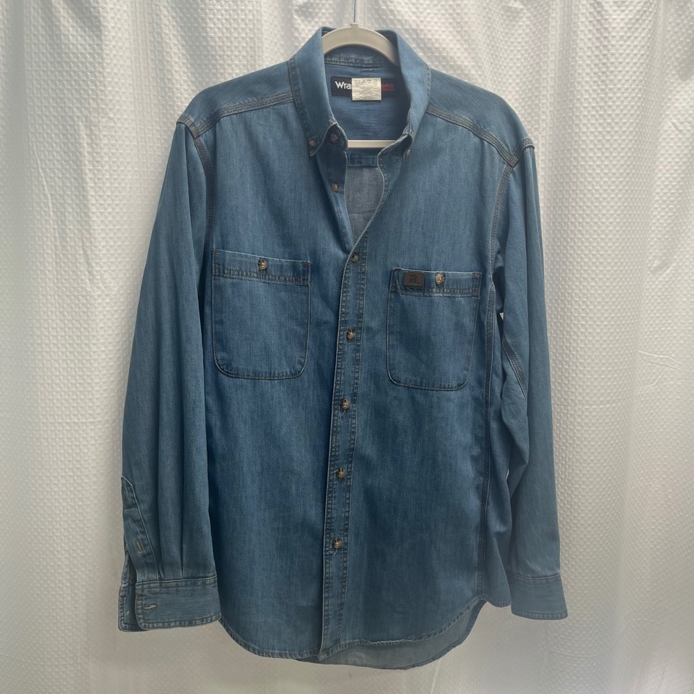 Wrangler Riggs Workwear Mens Blue Denim Long Sleeve Button Down Shirt 3W510AN M